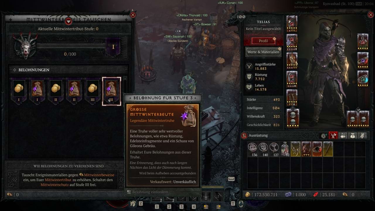 Diablo 4 Mittwinterpest - Belohnungen bei den Mittwintertributs-Stufen
